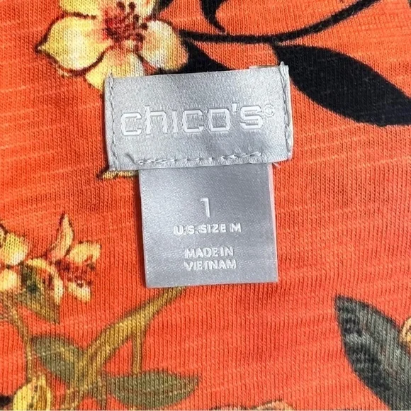 Chico’s Women’s Cotton-Blend Slub Floral-Print Tee Coral Size 1 (Medium) - Picture 2 of 9